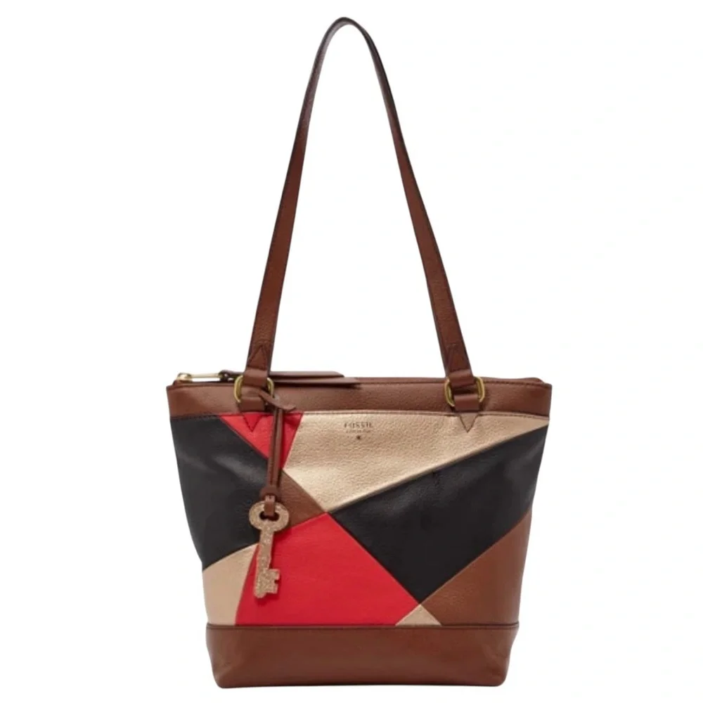 Fossil Gift Patchwork Leather Small Shopper Bag Tote Shoulder Purse 10